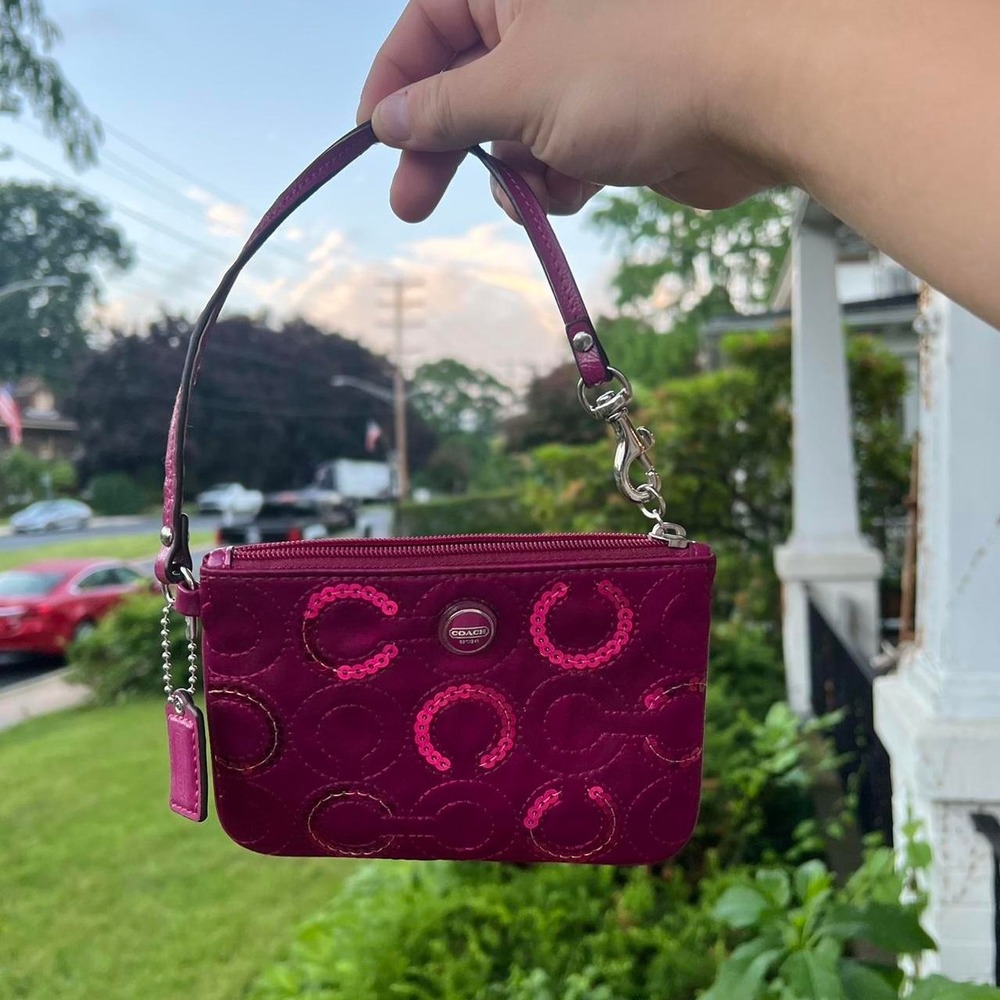 Y2K 2000s Coach signature c monogram Glitter Wristlet / mini bag